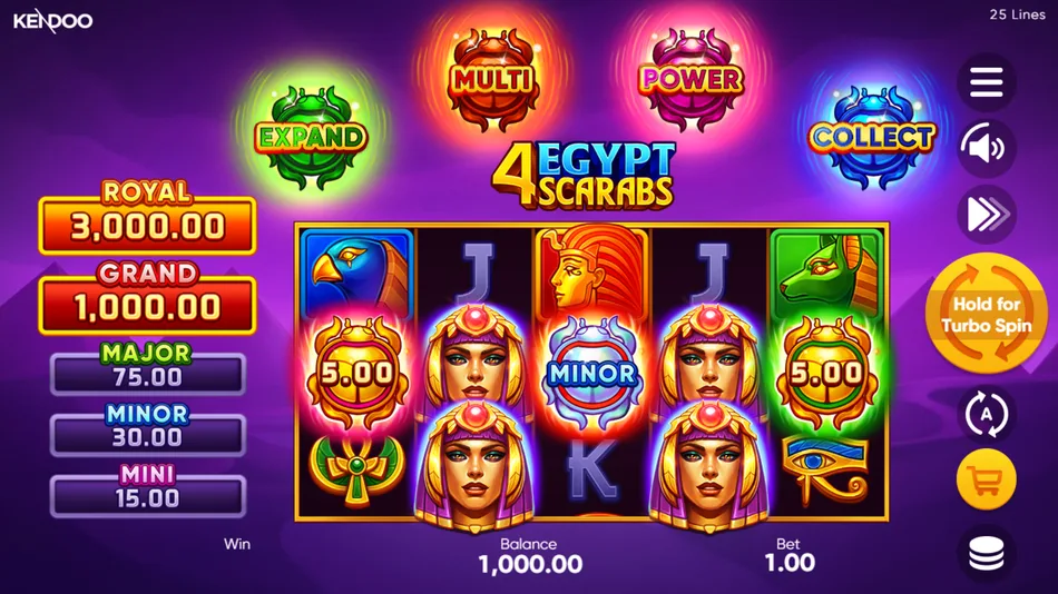 4 Egypt Scarabs jackpot win screen showing Major tier award
